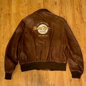 VTG 80s 90s Hard Rock Hotel Las Vegas Soft Brown Leather Flight Jacket 2XL RARE